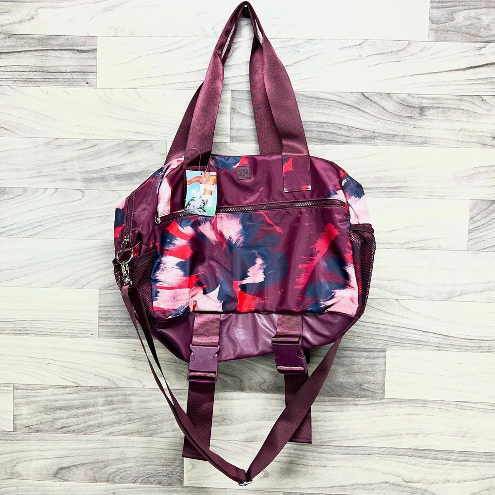 Joy Lab Duffel Bag Women's Purple Floral Travel Gym Duffel Multi Zip Pockets